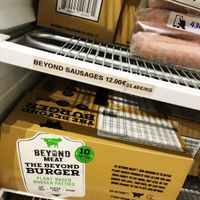 Beyond meat burgers sold in freezer section  at La Maison Vegane in Puteaux