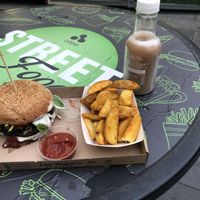 Not just the Burger - the Apple/Pear juice was nice too! Standing room only! at Las Vegan's - Allee Street Food Trailer in Budapest