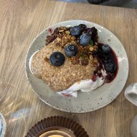 Banana bread drowned in toppings  at Mahalo  - Odengatan in Stockholm