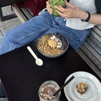 Açaí bowl, snickers boll, frozen matcha latte and protein smoothie (banana split)  at Mahalo  - Odengatan in Stockholm