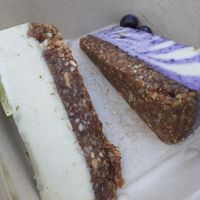 Lime and blueberry raw cheesecakes. at Mahalo  - Odengatan in Stockholm