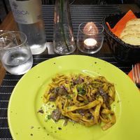 Tagliatelle which I accidentally already took a few bites of before remembering to make a photo at Ciriera Osteria Vegan in Trequanda