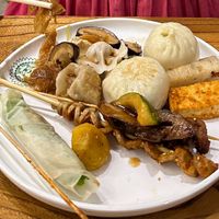 Buns, tofu, skewers, dumplings, mushrooms at SUHU 素虎 - Qianmen in Beijing