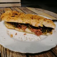 Panuozzo beyond sausage and friarielli (similar to broccoli) at Dolce & Vegana in Madrid