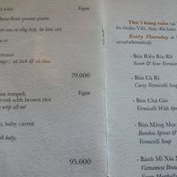 Menu at V's Home in Hanoi