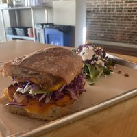 Vegan Rueben with beet & vegan feta side salad  at Lemon Tree in Boise
