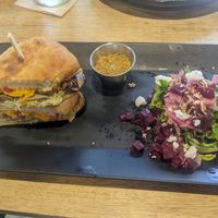 Mushrooms Artichoke sandwich with a beet salad. at Lemon Tree in Boise