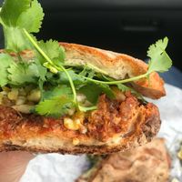 House-made Soyrizo Potato Sandwich with Cilantro Slaw  at Lemon Tree in Boise