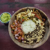 Burrito bowl with vegan cheese, mushrooms, veggies, and guacamole at Pizza Luna / Tito's Burritos in Koh Phangan