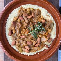 Vegan tagine: soya meat, almonds, chick peas & cous cous at Cantina Teguise in Lanzarote
