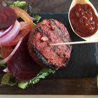 Vegan burger with local veggies  at Cantina Teguise in Lanzarote