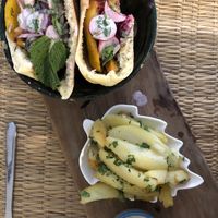 Vegan burger and fries  at Gaïa  in Marrakech