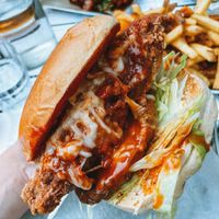  Vegan bbq burger, seitan Pattie and battered banana blossom (bit strange) at Street in Coventry