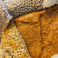 Shiro, shrouded in beautiful injera!  at Rehoboth in San Antonio