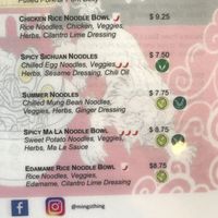 Light green are vegan options. at Ming's Noodle Bar in San Antonio