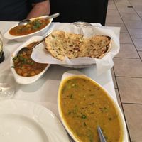 Dal, chickpea curry & garlic naan at Saffron Indian Cuisine in Greenville