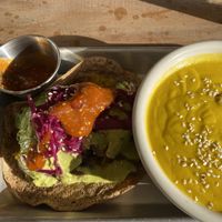 Coconut squash soup & Breakfast taco at ATX Food Co in Austin