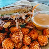 Arepa burger at Vida Eatery  in Bakersfield