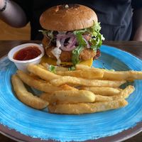 Burger and fries  #Veganuary at Vida Eatery  in Bakersfield