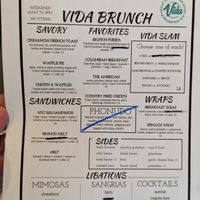 Brunch menu with manual edits that aren't reflected in online ordering  at Vida Eatery  in Bakersfield