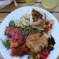 A plate with a little bit of every tapas at The Vegan - Pop Up in La Coruna