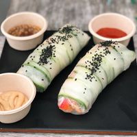 Rice paper rolls, all sauces are vegan  at Lil-Ego Cafe in Ormeau