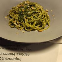 Pasta with vegan pesto, again, order a side of vegetables. at Olivo in Verona