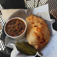 Cup of lentil chili and a vegan pasty! So good.  at Palominos in Keystone