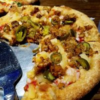 Pacific Rim pizza, vegan cheese subbed for mozz and tempeh subbed for meat. Asked for bbq sauce on the tempeh but they forgot :(  at Mellow Mushroom in Lutz