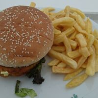 Burger with fries at Zeltschlösschen in Dresden