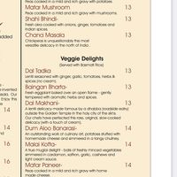Veg part of menu at Maharaja Indian Restaurant in Colonie