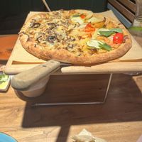 Half vegan truffle, half vegetable for my friend   at Gung Ho! Pizza in Beijing