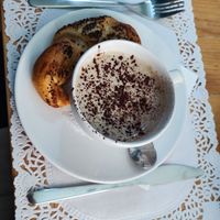 Cornetto (salato) e cappuccino (di funghi), ottimo! at Veg Joy in Rome