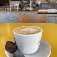 Oat flat white & vegan hazelnut truffle   at Chococo in Horsham