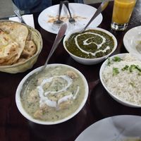 Garlic naan, chick'n methi malai, palak kofta, and rice at The Leaf in Leederville