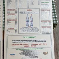 Drink menu at Oasis Resort Restaurant in Panglao