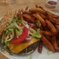 Vegan cheeseburger at Vegolution in Saint John