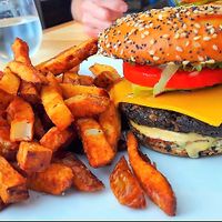 Vegan cheese burger at Vegolution in Saint John