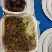 Soy beef and sticky plantains  at Jerk Machine in Fort Lauderdale