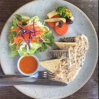 tofu steak woth coconut milk and pepper sauce at Pun Pun Organic Vegetarian Restaurant - Wat Suan Dok in Chiang Mai