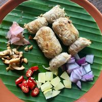 Fermented mushroom “sausage” at Pun Pun Organic Vegetarian Restaurant - Wat Suan Dok in Chiang Mai