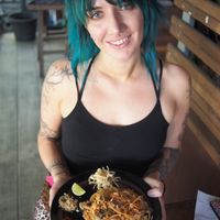 Pad Thai and my Bebe  at Pun Pun Organic Vegetarian Restaurant - Wat Suan Dok in Chiang Mai