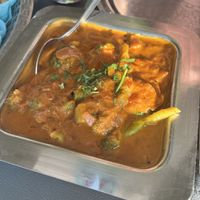 Brokkoli, potatoes in an amazingly spiced coconut gravy  at Mahek in Mahe