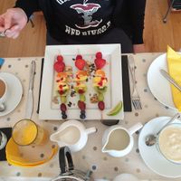 Fruit skewers before the ‚main‘ at Stonewater House Vegan B&B in Isle Of Arran