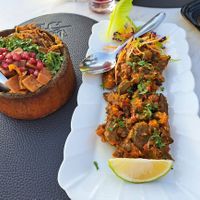Okra (right) and lentil (left) dishes at Jubran in Amman