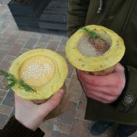 cheese and mushroom cream soups at Soup Culture - Kozlov in Minsk