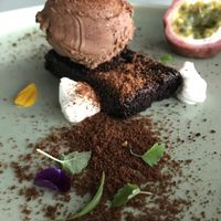 Dessert - chocolate brownie  at No Bones in Byron Bay