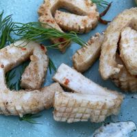 Calamari... its a huuuuuge serving!!  at No Bones in Byron Bay