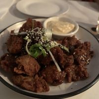 CRISPY FRIED CHICK'N / yuzu caramel, chili miso aioli  at No Bones in Byron Bay