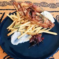 A special of ‘fish’ and chips so not always on the menu  at No Bones in Byron Bay